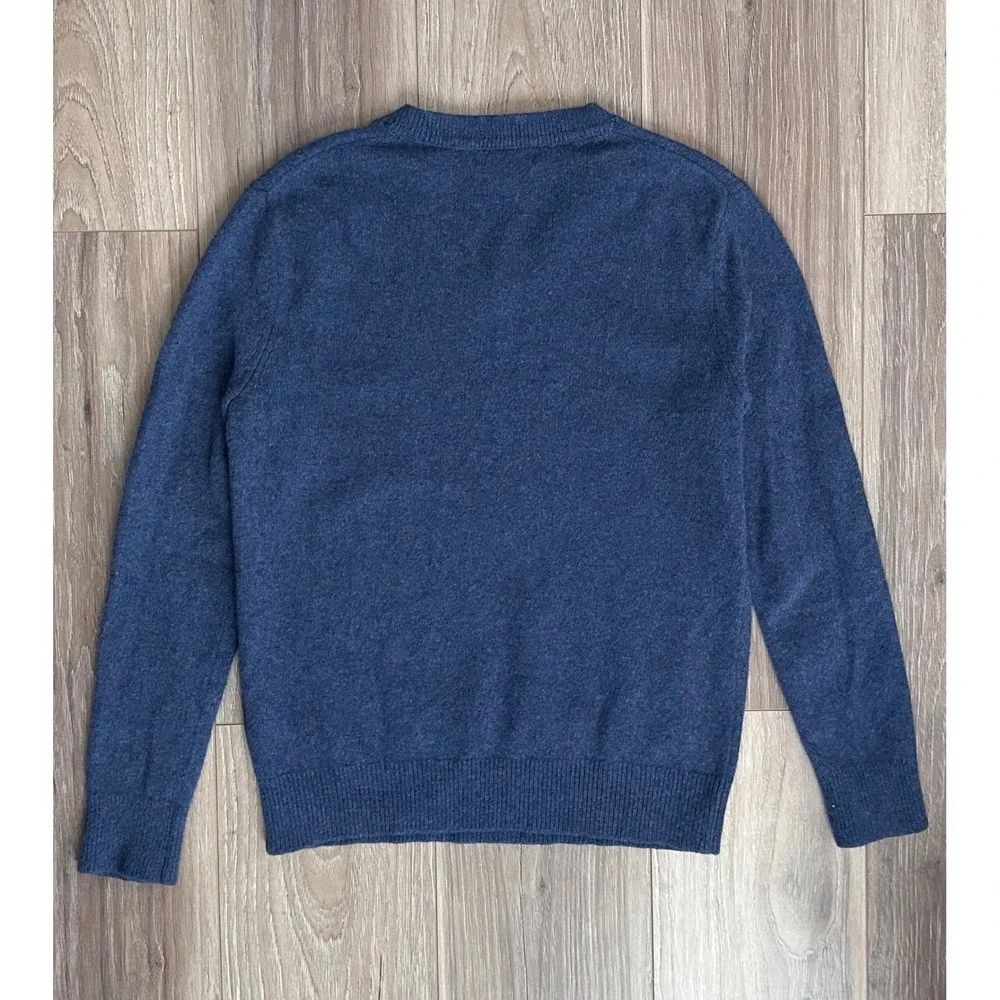 Banana Republic Mens V-Neck Sweater Blue 100% Extra Fine Merino Wool Size M